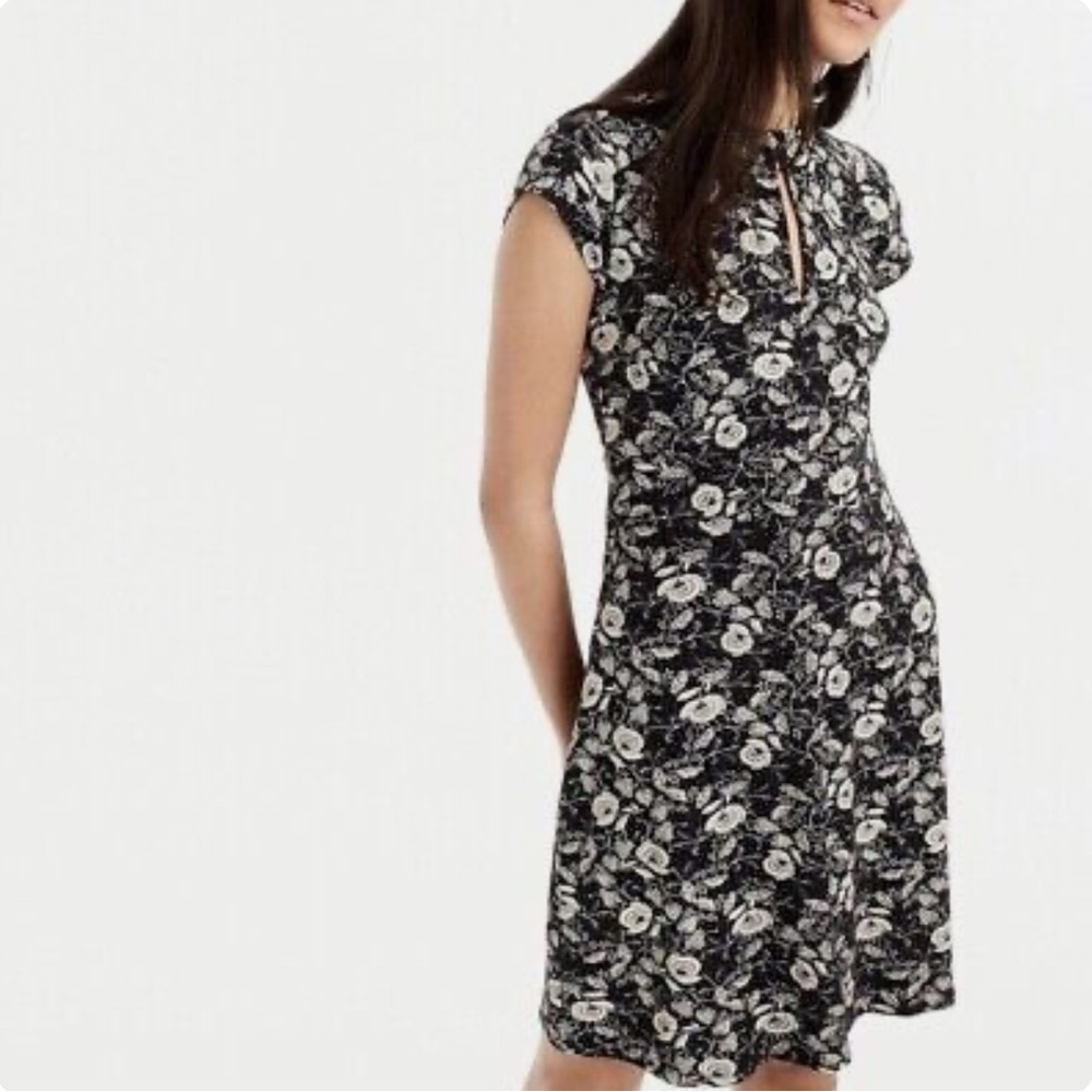 J Crew Jersey Knit Keyhole Floral Dress Small Black Ivory